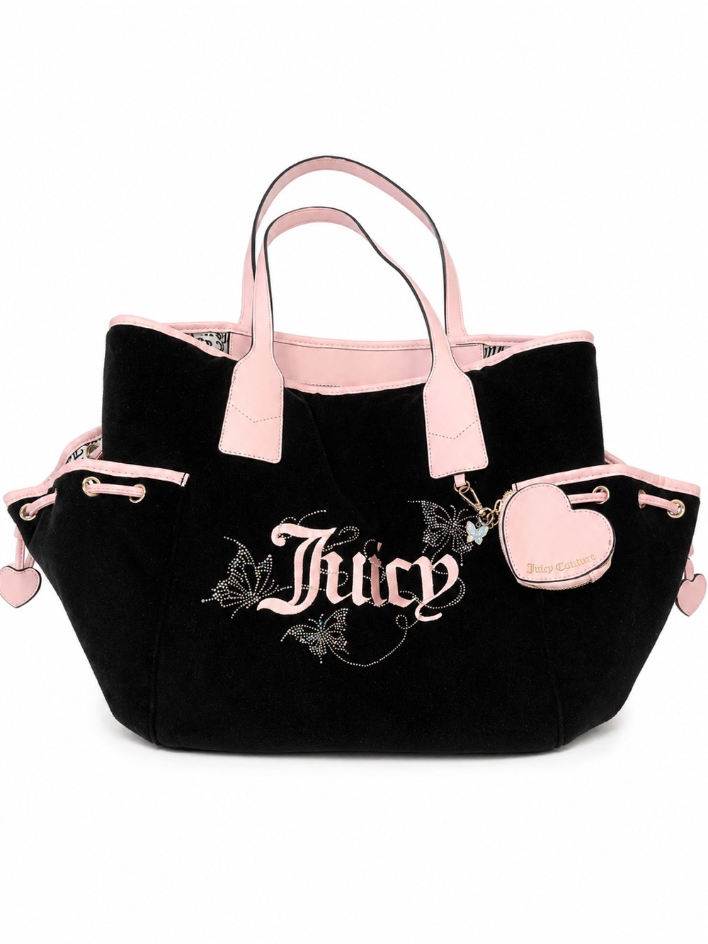 Juicy Couture Black Tote with Pink Trim and Heart Charm
